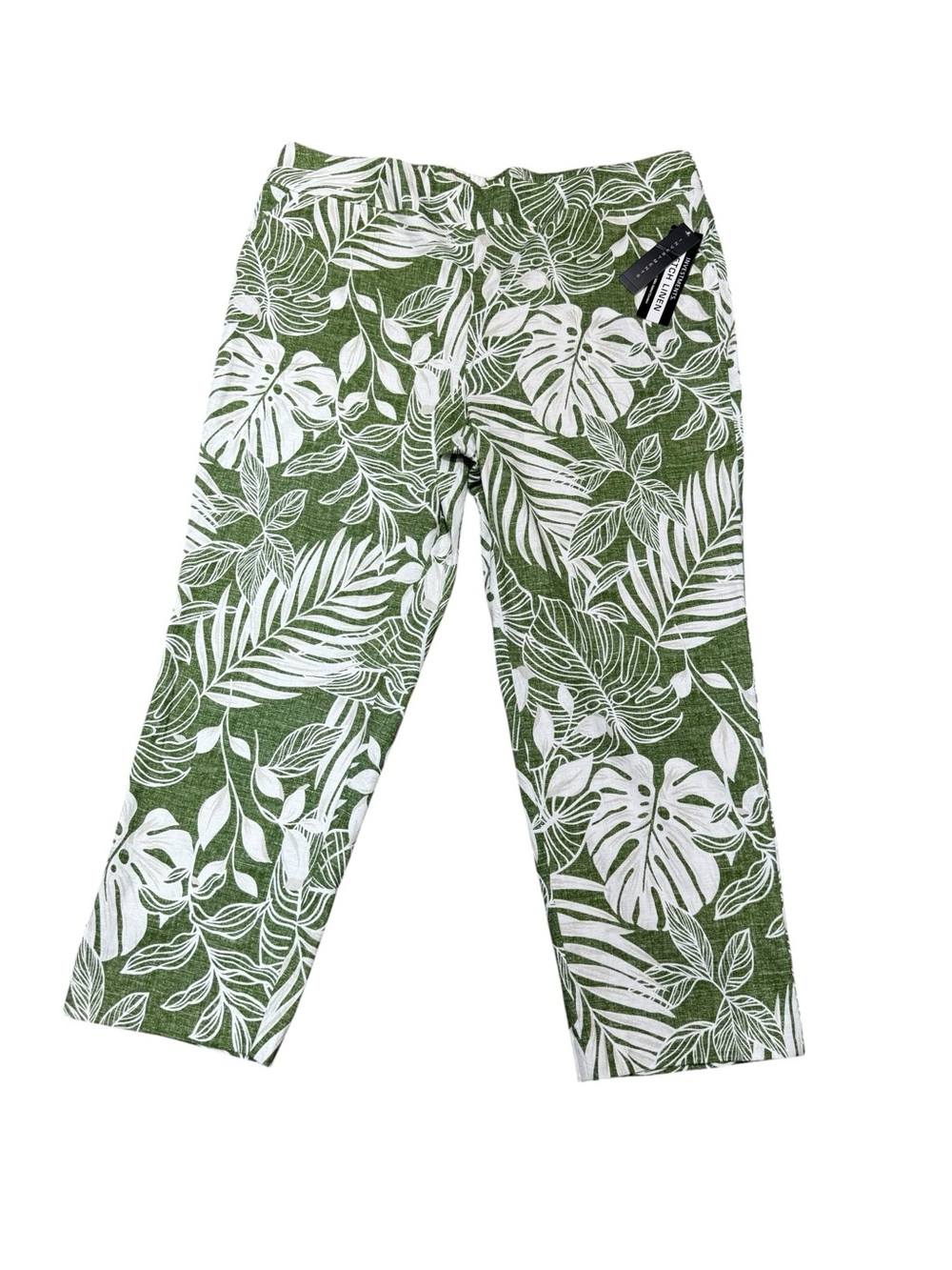 Investments Womens Size XL Linen Blend Tropical Leaf Pants Green White